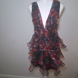 NWT floral Mini Formal Dress Sz S Organza Dark Coqutte Romantic Avant Garde Cute